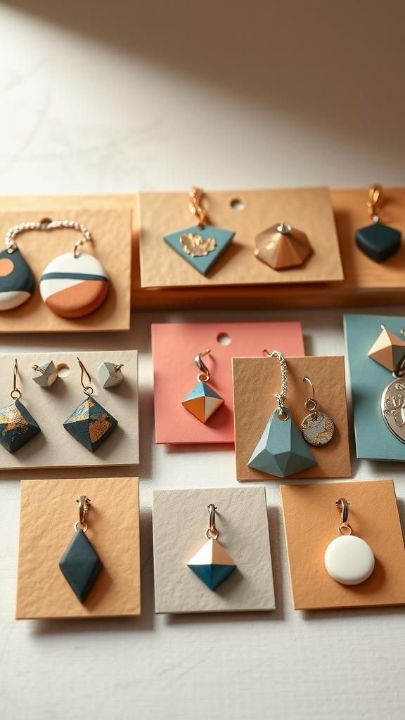 Geometric Pendant Necklaces With Metallic Leaf Highlights