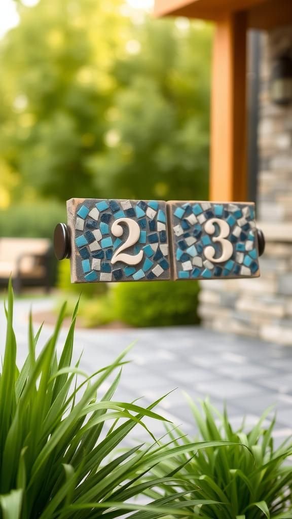 House Number Tiles With Mosaic Micro Chips