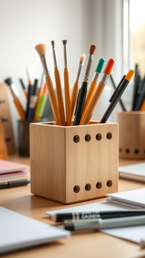 Desk Pencil And Brush Caddy Block