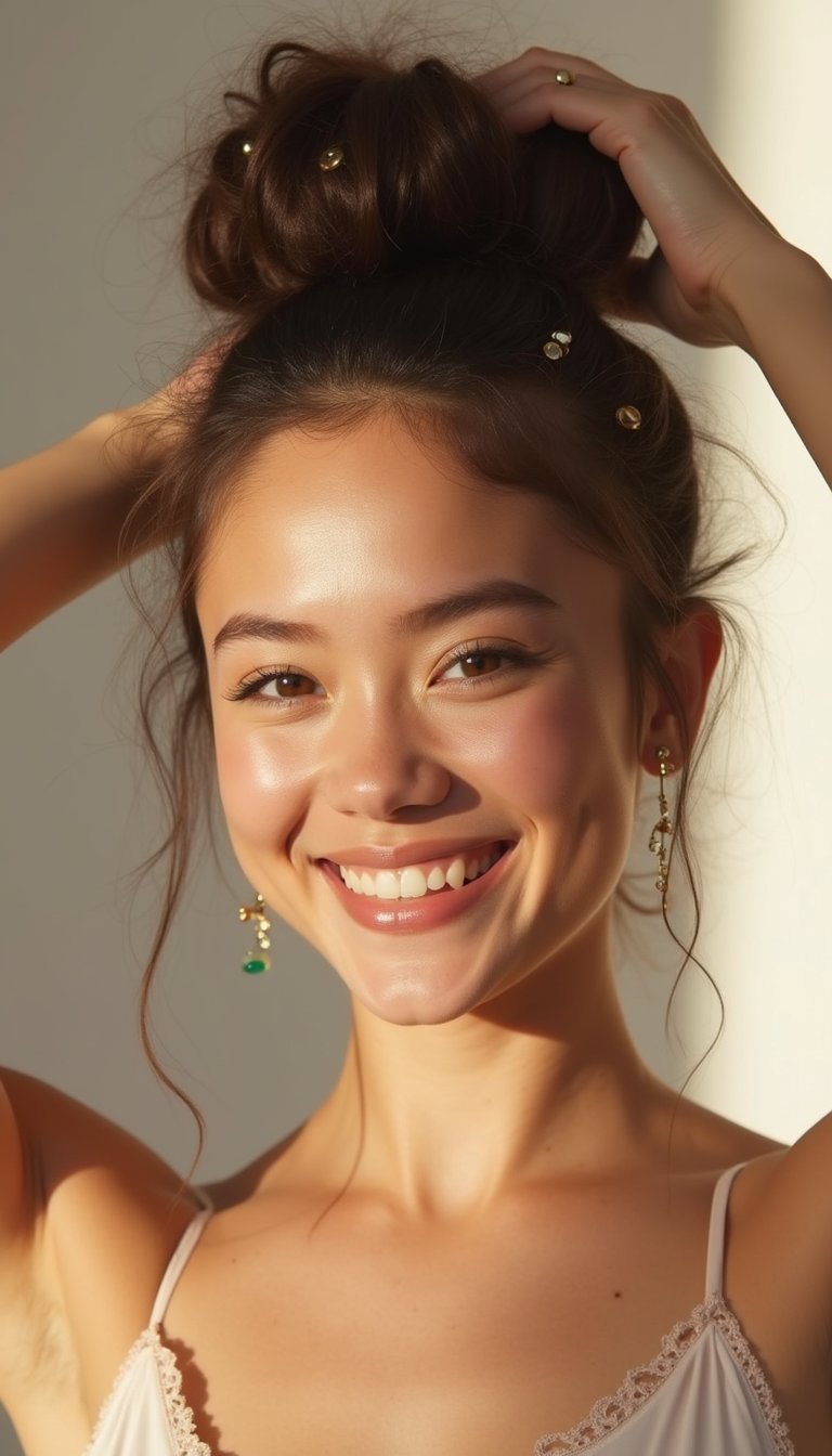 Bubble Ponytail With Ribbon Ties And Gold Clips