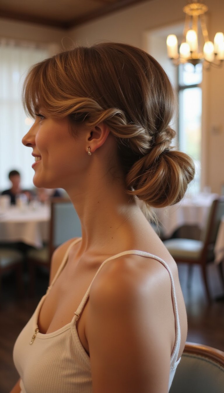 Low Chignon With Twisted Accent Strands