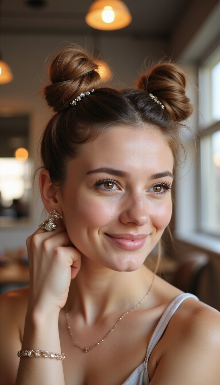 Playful Space Buns With Sparkle Pins