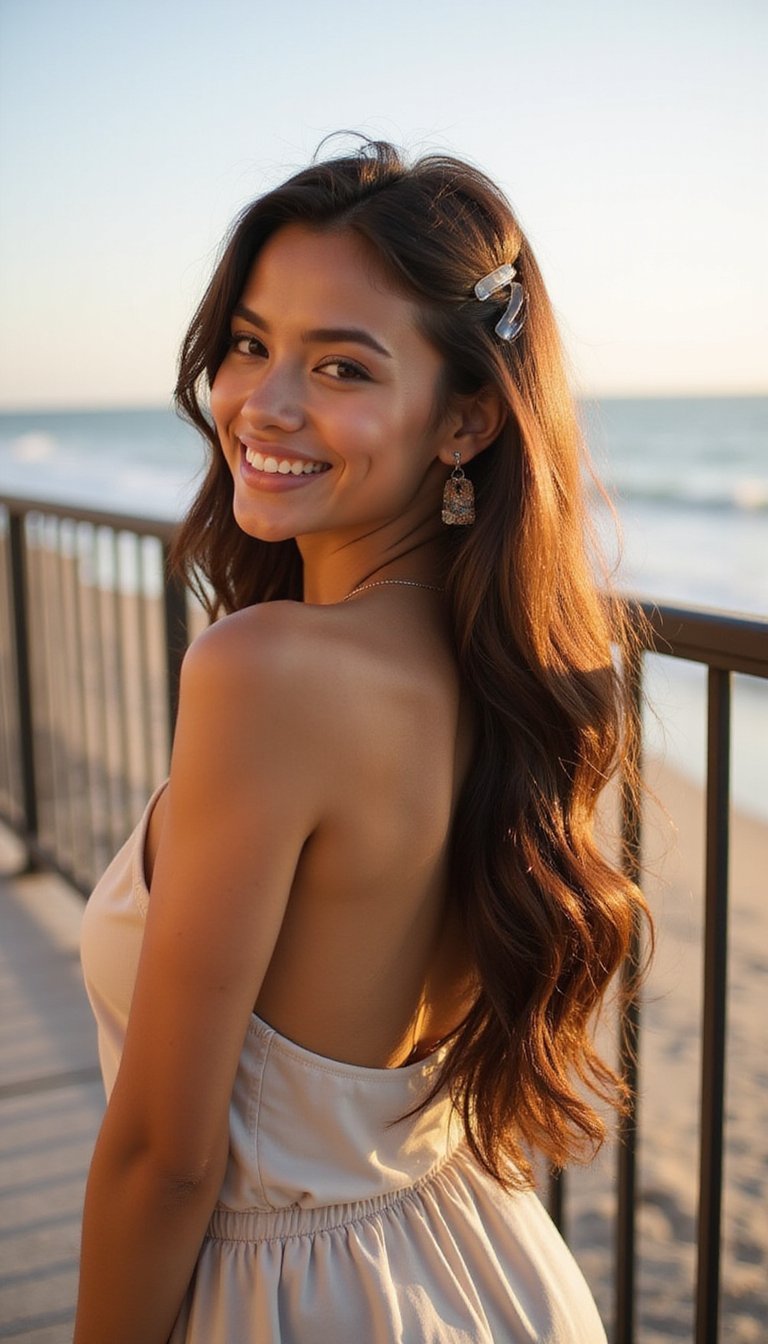 Beachy Waves Pinned Back With Transparent Claw Clip