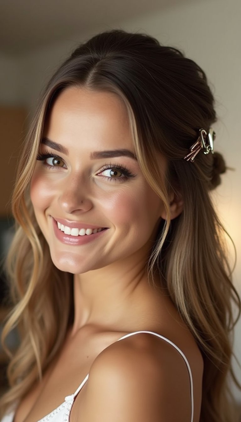 Effortless Half-Up Claw Clip With Face-Framing Pieces