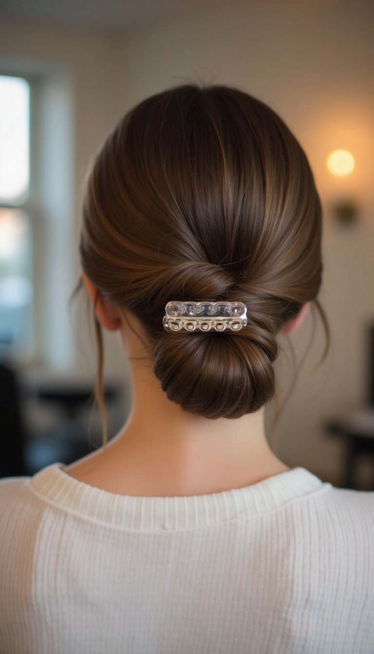 Polished Office Low Chignon Held With Claw Clip