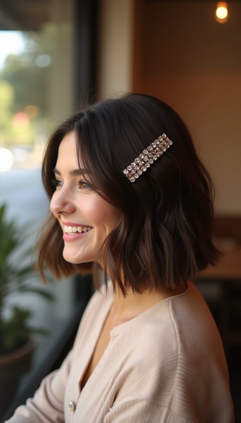 Volume-Lift Bob Secured With Decorative Claw Clip