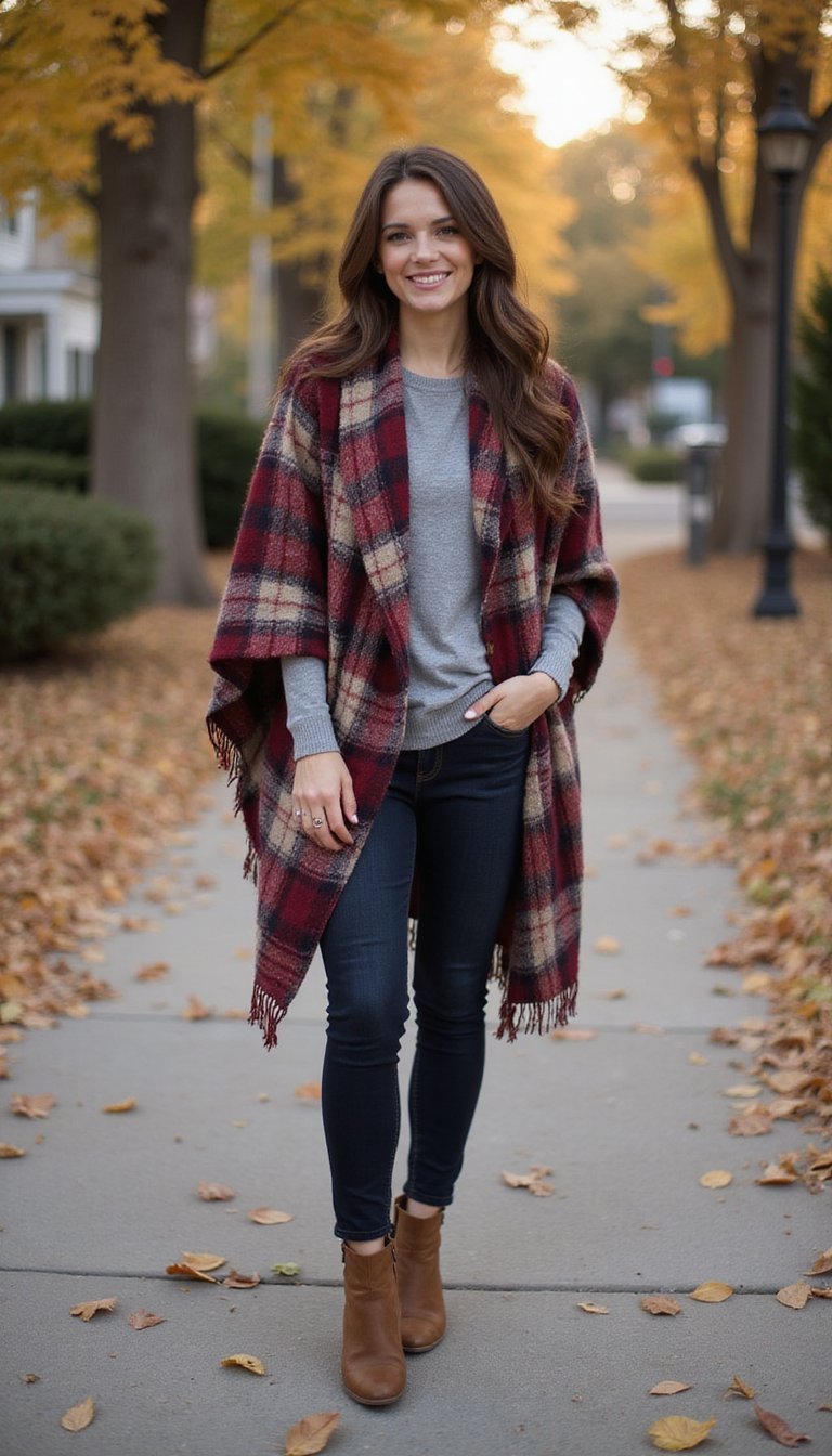 Plaid Flannel Wrap Over Denim And Boots