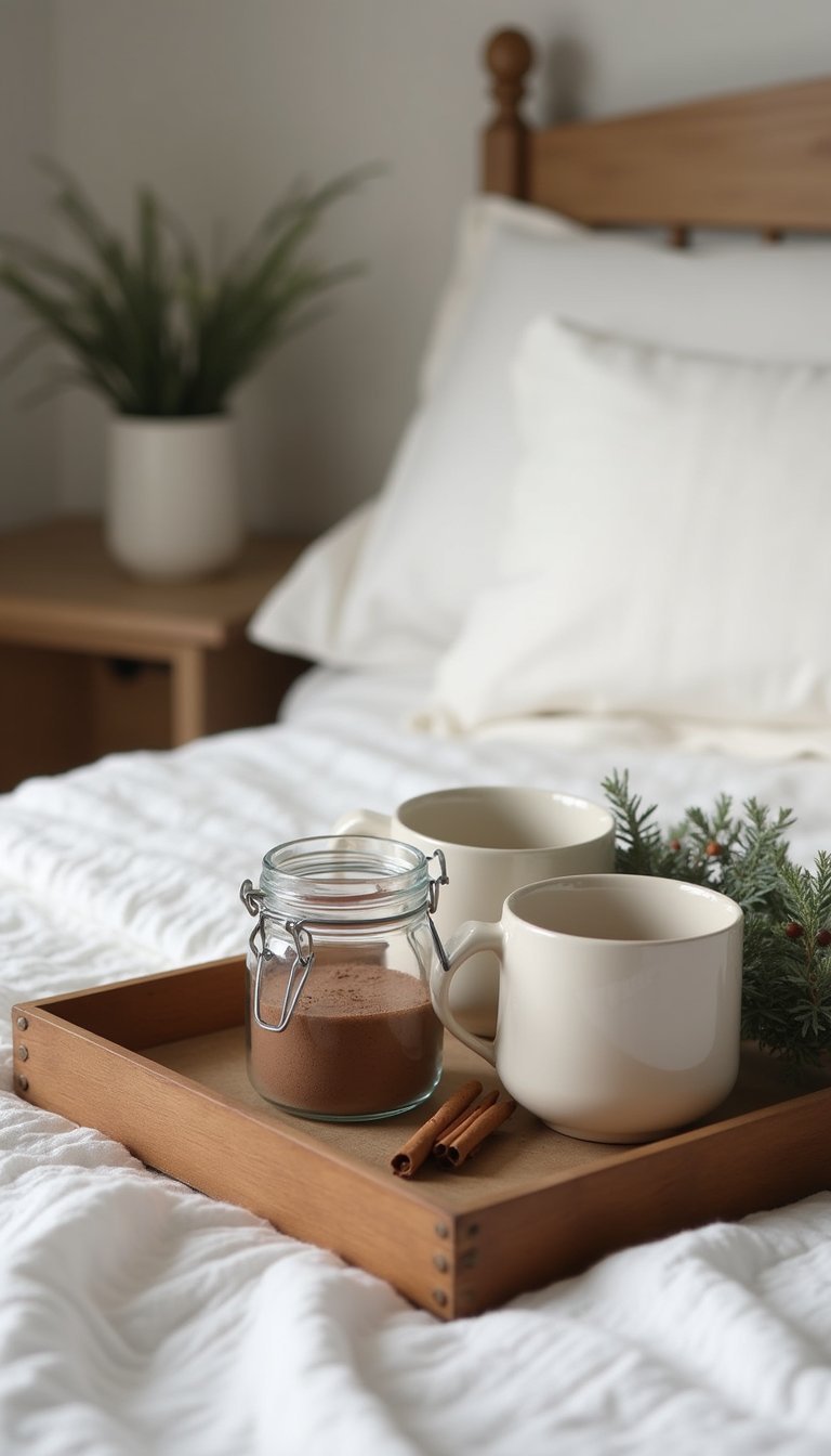 Bedside Cocoa Tray With Ceramic Mugs