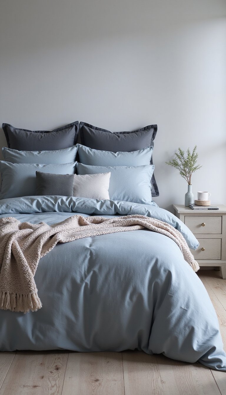 Layered Bedding In Muted Blues And Gray