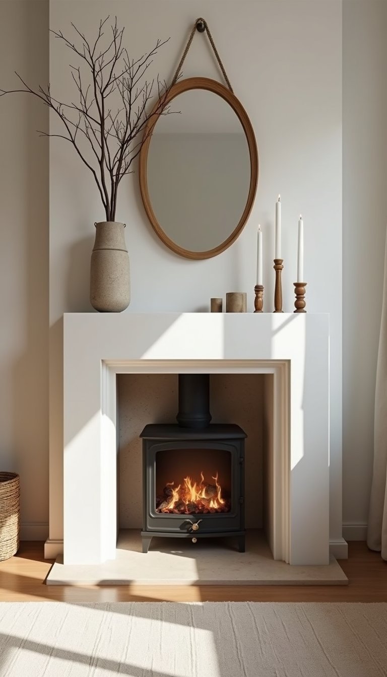Minimal Fireplace Mantel Styled For Winter