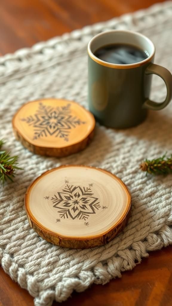 Birch Slice Coasters With Woodburned Motifs