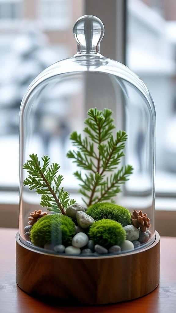 Mini Evergreen Terrarium Under A Glass Cloche