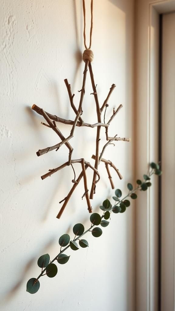 Rustic Twig Star Wall Hanging With Twine