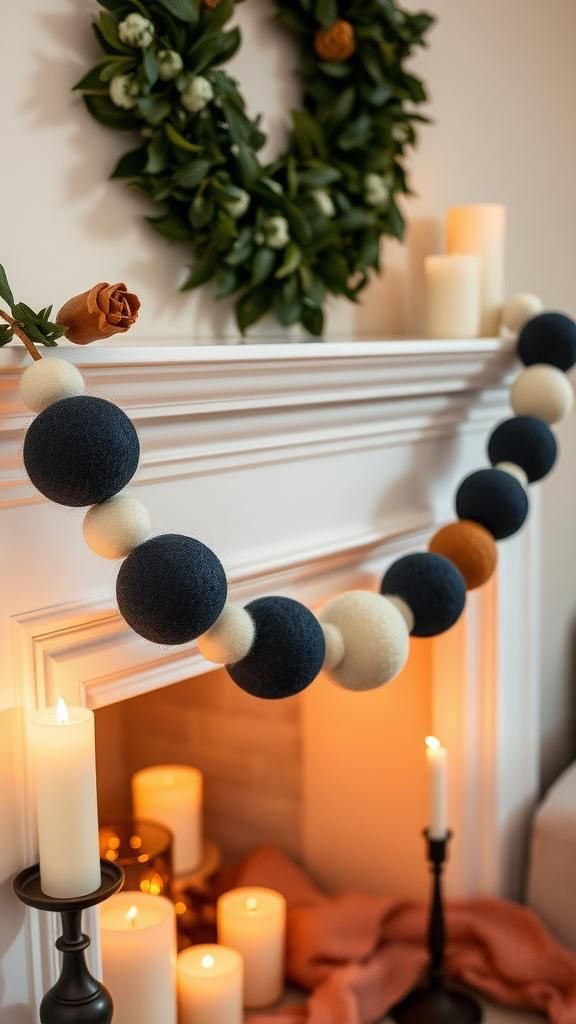 Wool Felt Ball Garland In Warm Neutrals