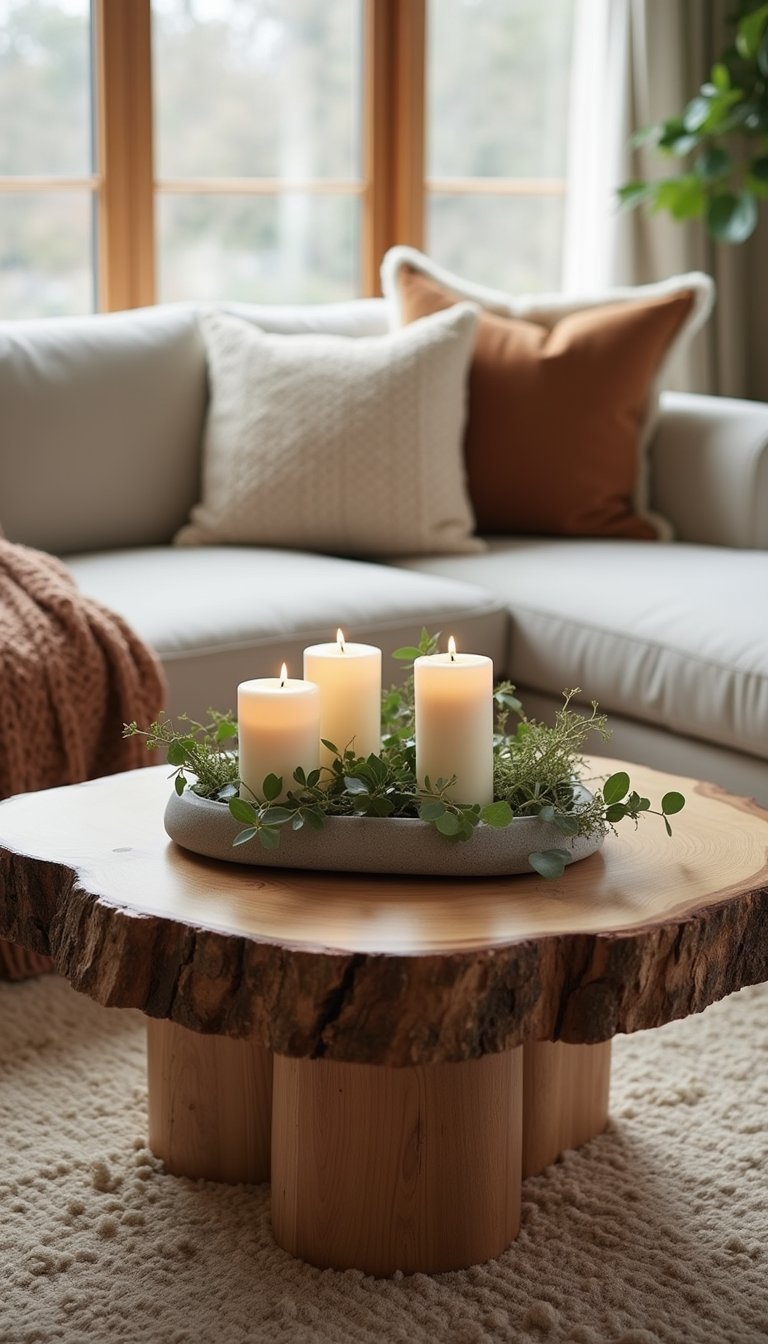 Live Edge Coffee Table And Stone Tray
