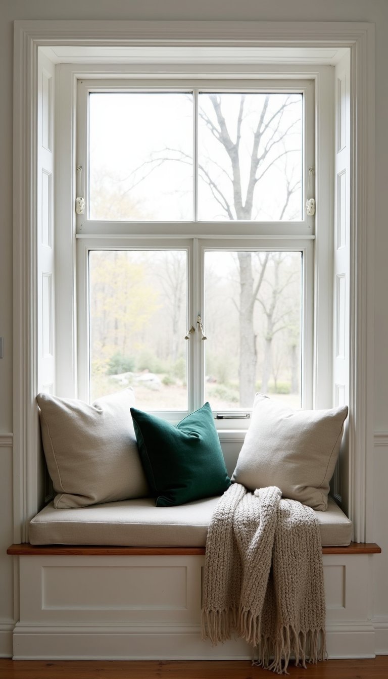 Window Seat Bench Piled With Cushions