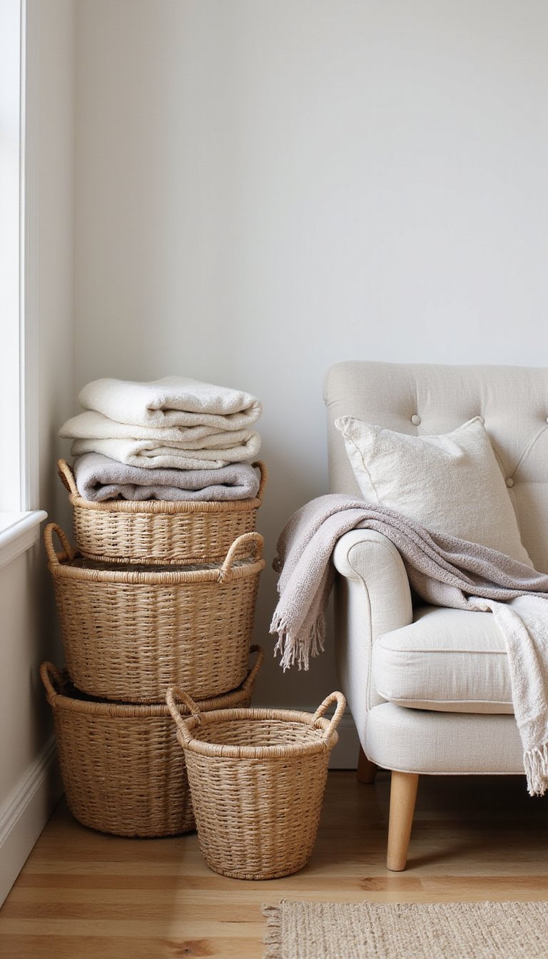 Woven Rattan Baskets For Tidy Throw Storage