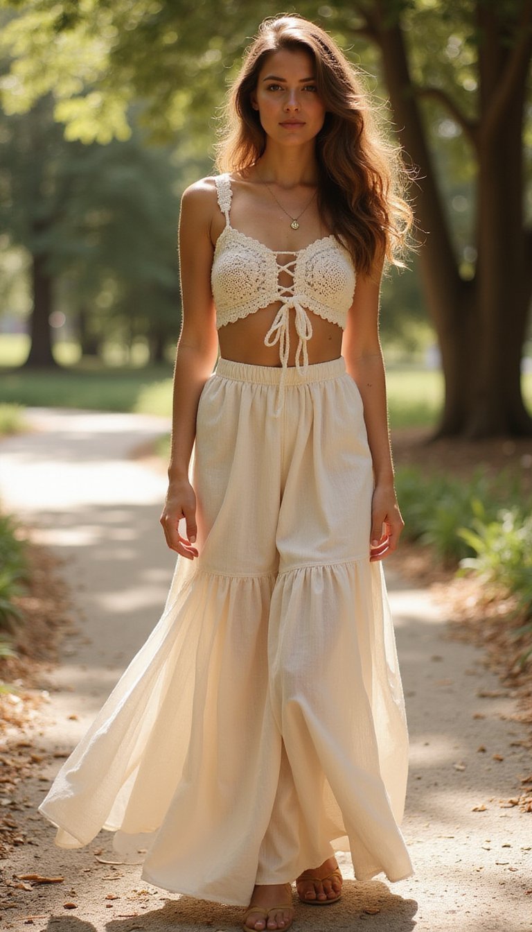 Boho Maxi Skirt And Tie-Front Crop Set