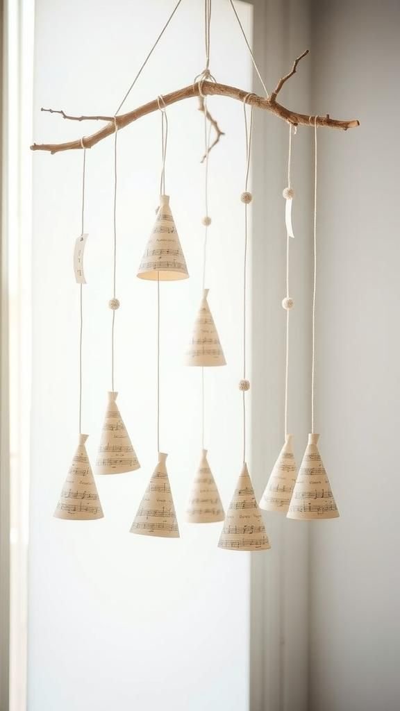 Branch Mobile With Wrapped Paper Cones