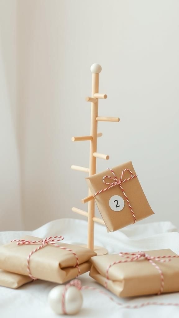 Wooden Peg Tree With Hanging Parcels
