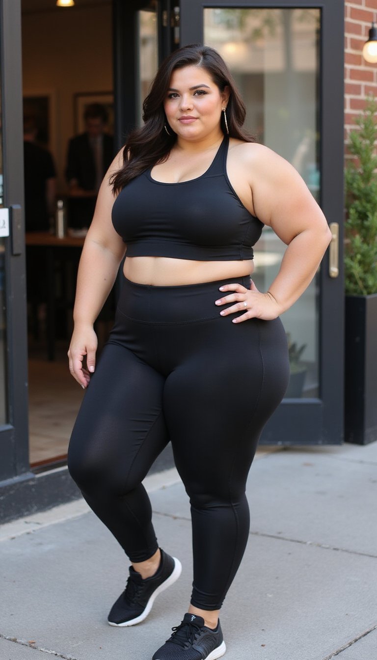 Plus-Size Flattering Monochrome Gym Look