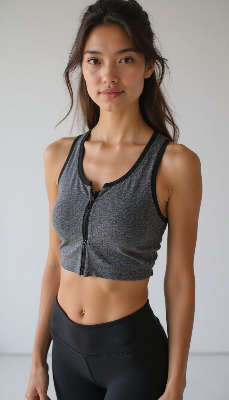 Seamless Longline Sports Bra With Zip Front