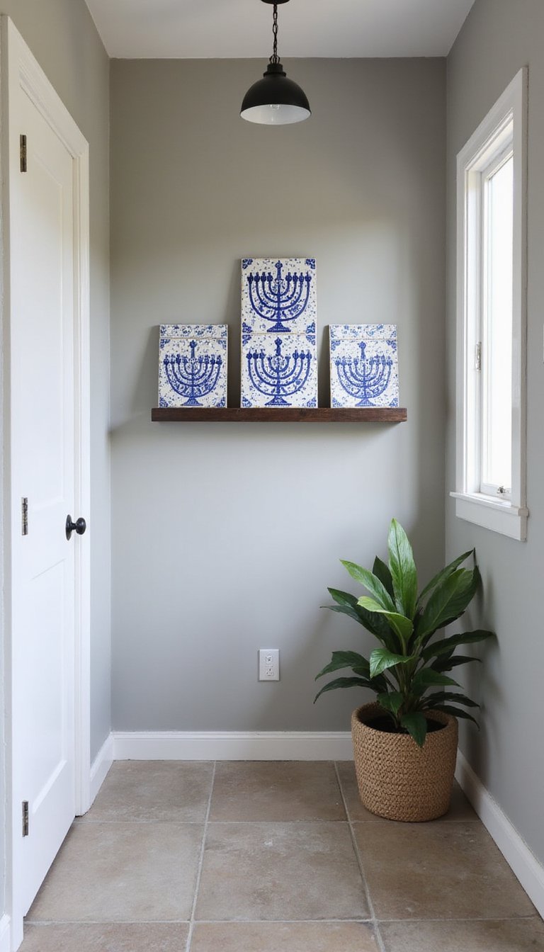 Hand-Painted Tile Menorah For Entryway Nook