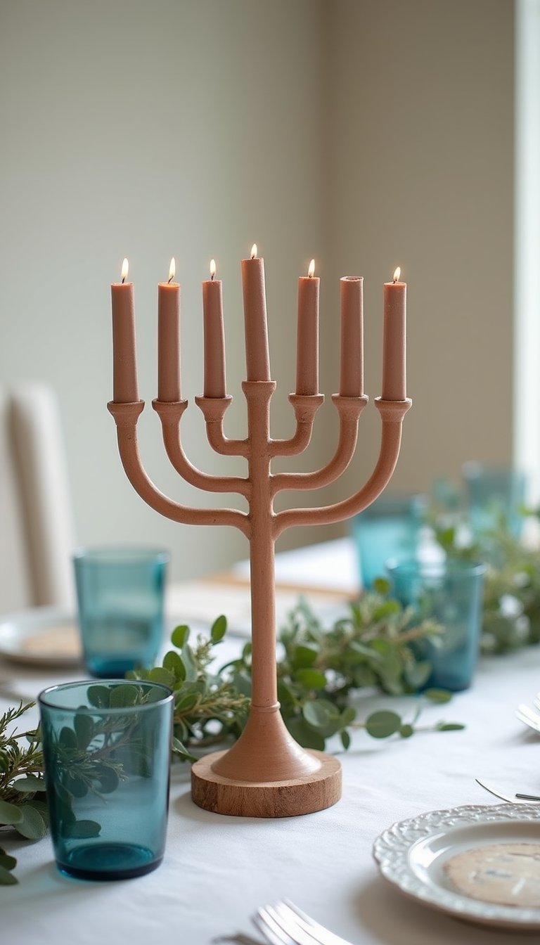 Handmade Clay Menorah Centerpiece For Table