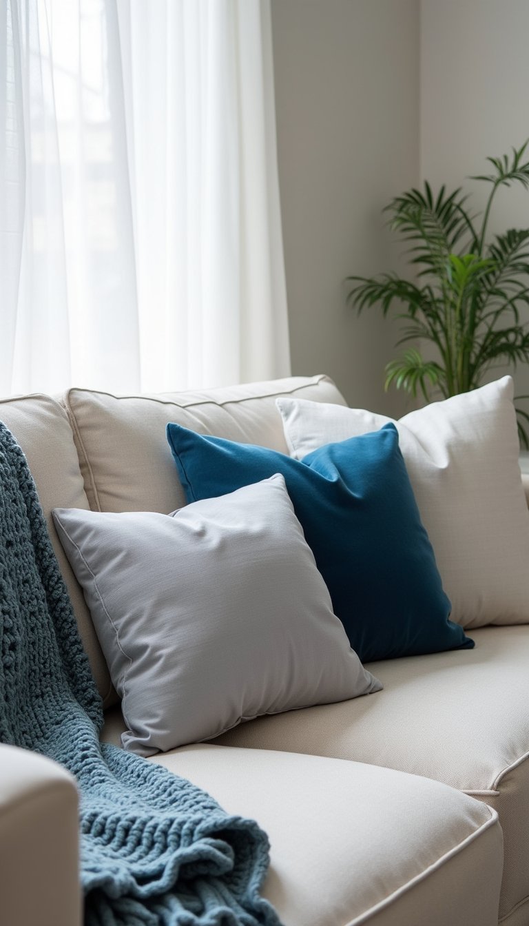 Silver And Blue Textile Throw Pillow Covers