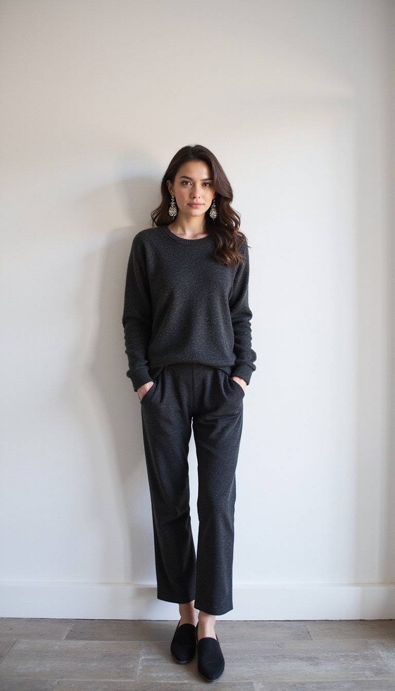 Monochrome Knit Set With Statement Earrings