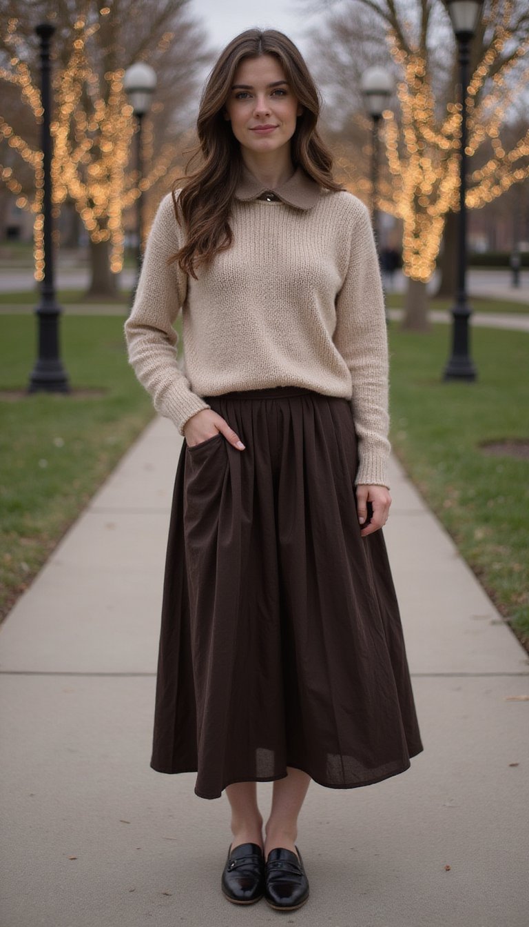 Statement Collar Sweater With Midi Skirt