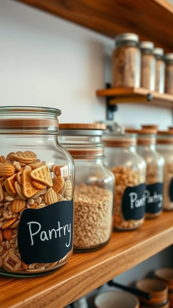 Chalkboard-Labeled Pantry Jars For Streamlined Shelves