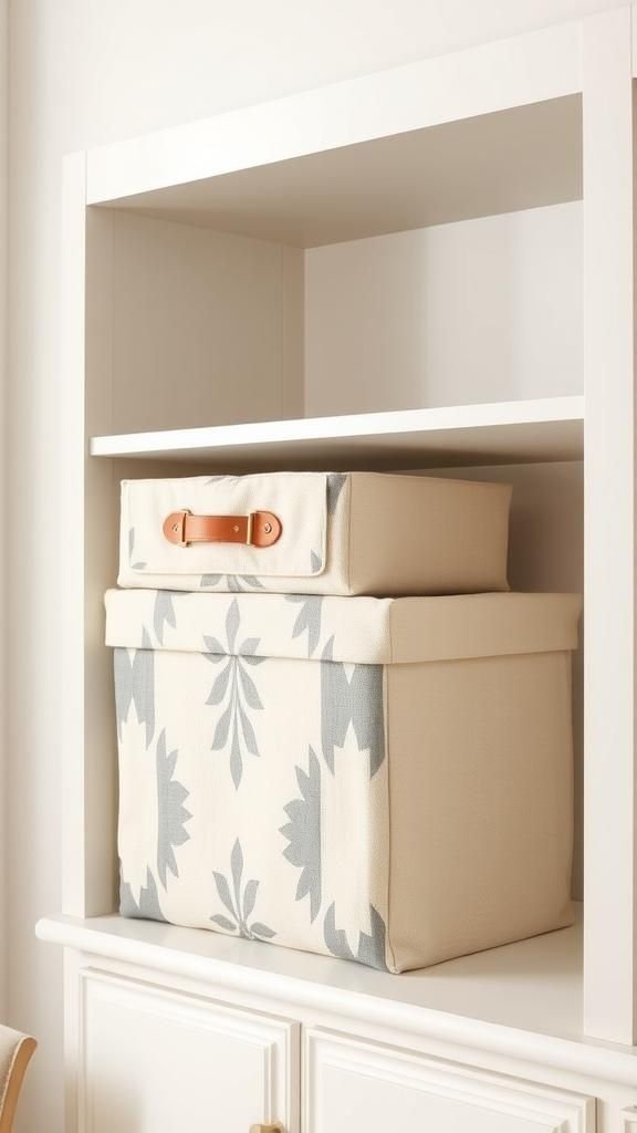 Fabric-Covered Storage Bins With Leather Pulls