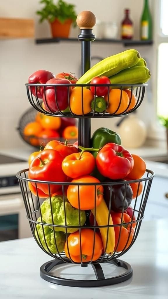 Tiered Wire Basket Stand For Produce Storage
