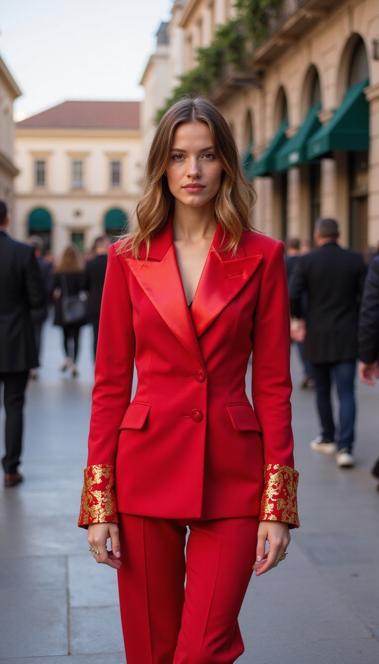 Red And Gold Co-Ord Set With Satin Facings