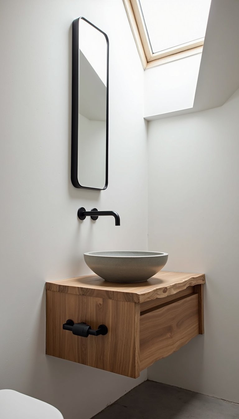 Concrete Vessel Sink On Wooden Vanity Top