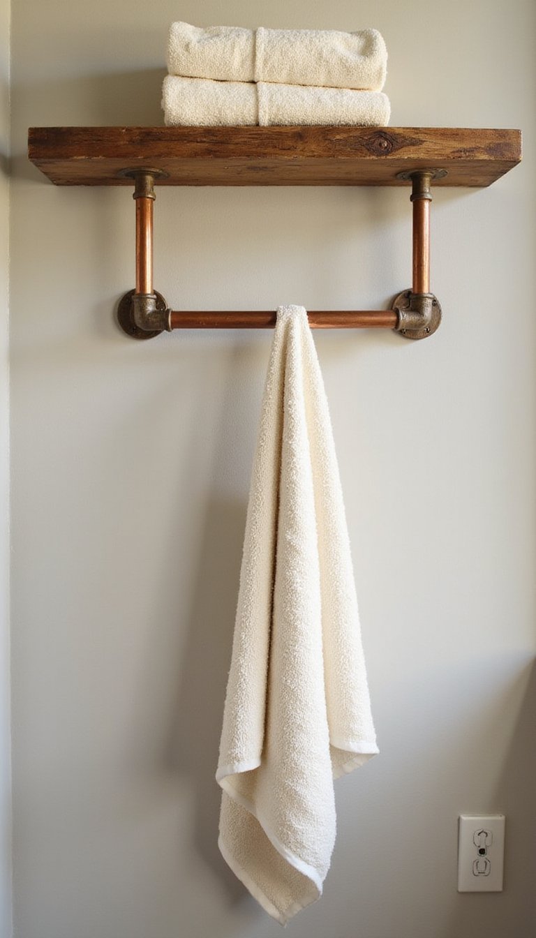 Copper Pipe Industrial Towel Bar With Shelving