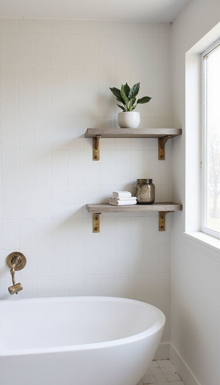 Floating Concrete Shelves With Brass Brackets