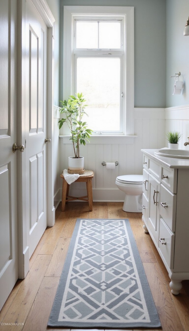 Handpainted Stencil Floor Runner In Muted Tones