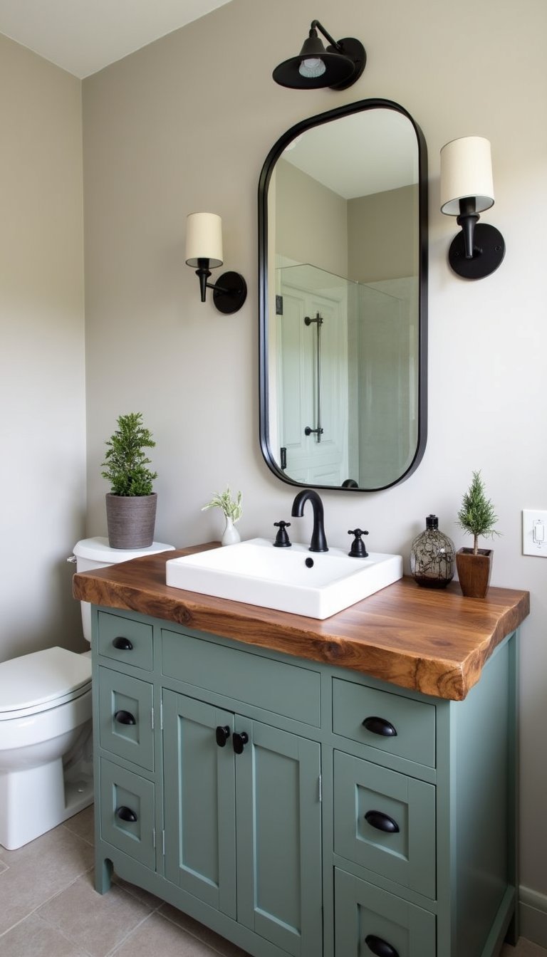 Live-Edge Wood Countertop Over Painted Vanity Base