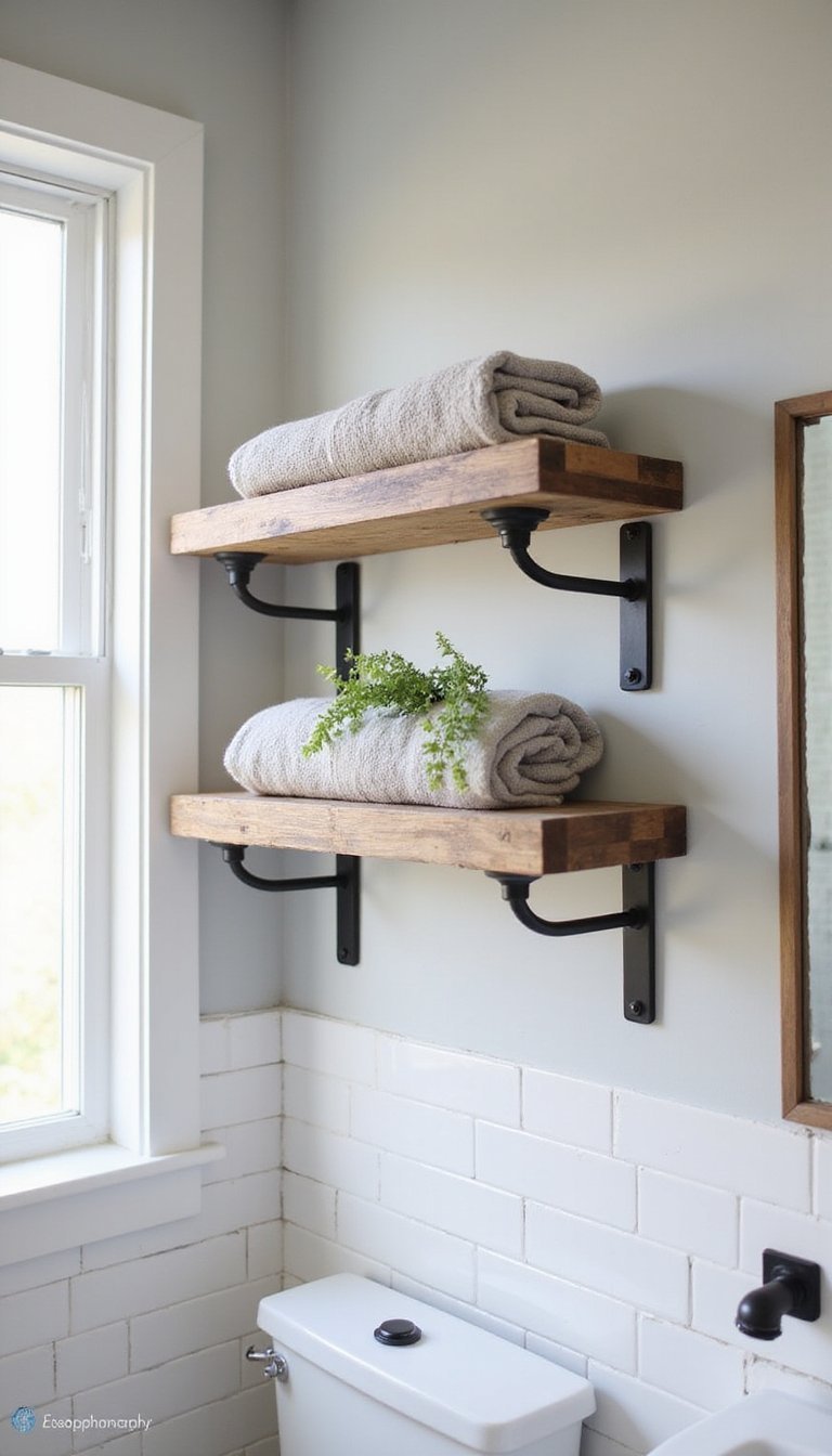 Reclaimed Wood Floating Shelf With Black Brackets