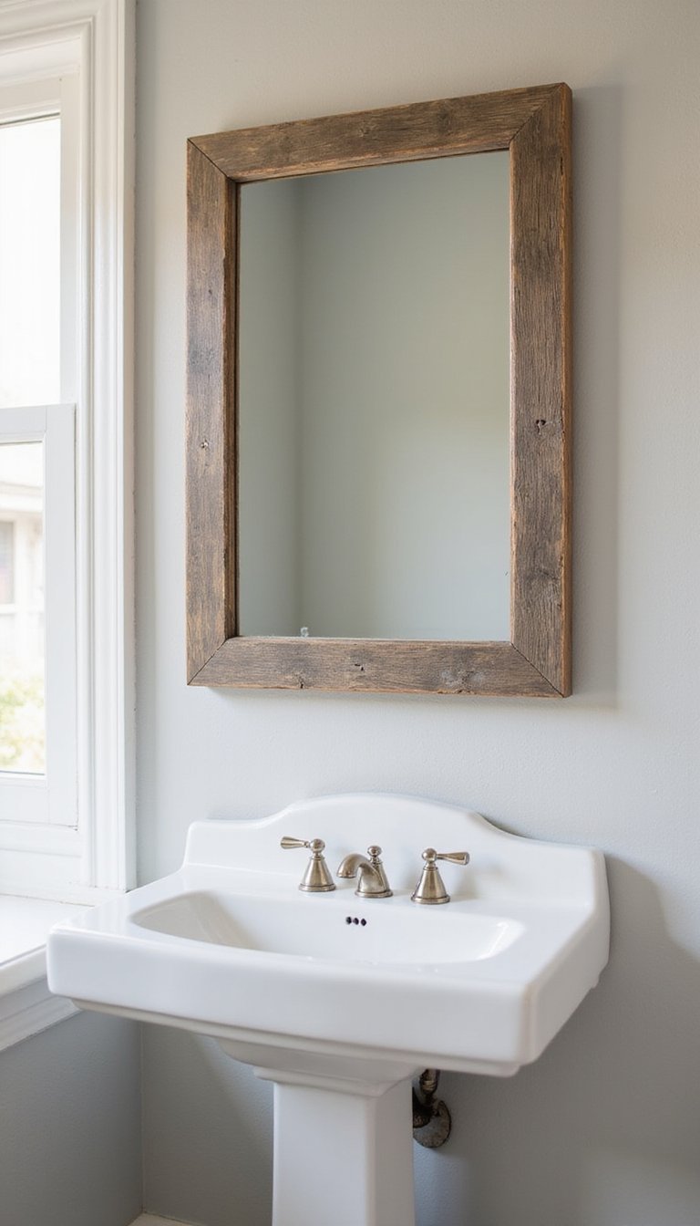 Vintage Mirror With Distressed Wood Frame