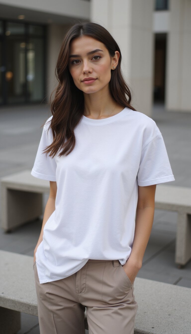 Asymmetrical Hem Tee With Tapered Trousers