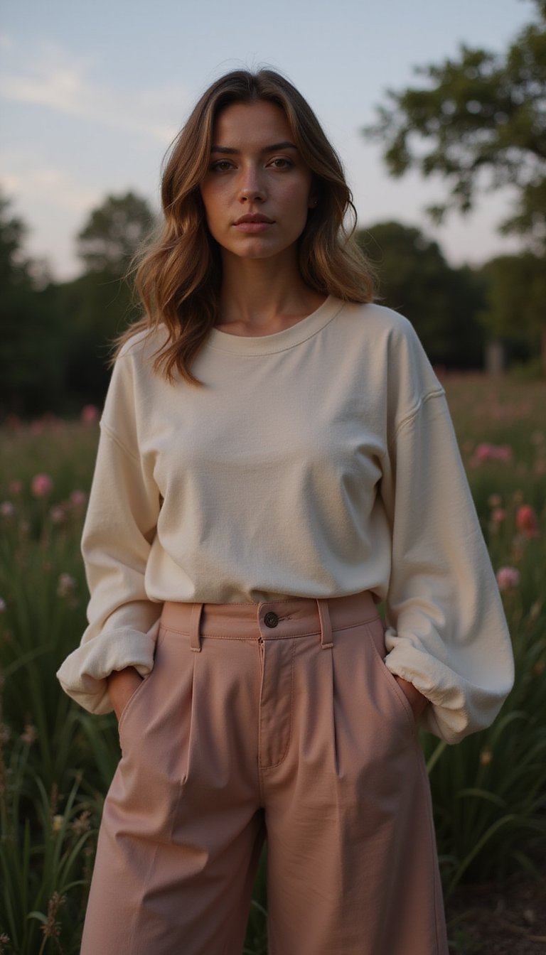 Bishop-Sleeve Tee With Floaty Palazzo Pants