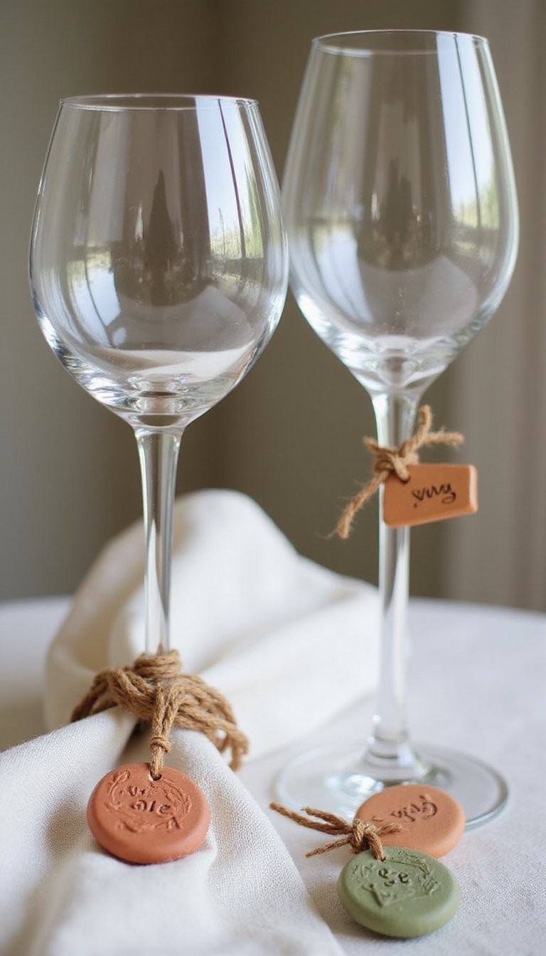 DIY Wine Glass Charms With Clay Tags