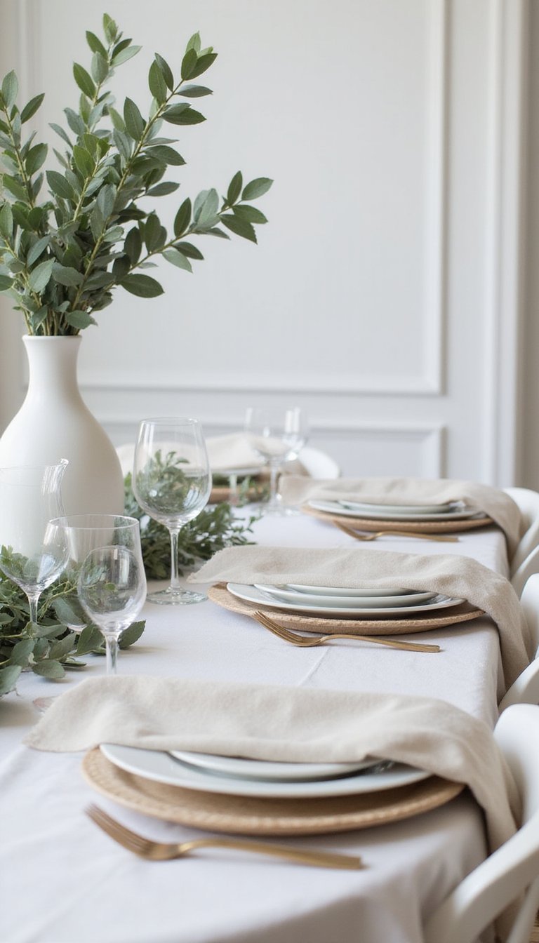 Minimal White And Green Thanksgiving Tablescape
