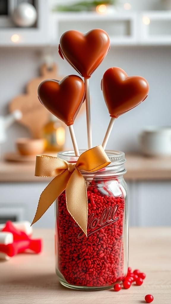 Mason Jar Chocolate Bouquet With Heart Picks