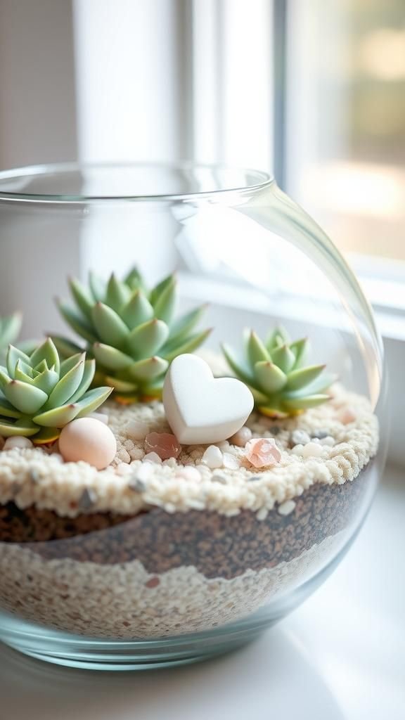 Mini Succulent Heart Terrarium Scene