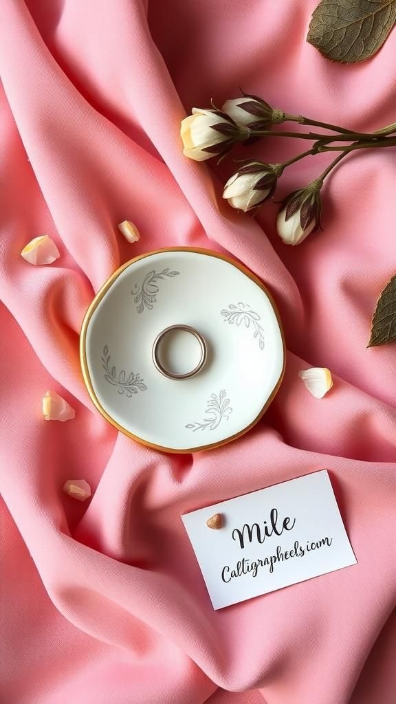 Stamped Clay Ring Dish With Gold Rim