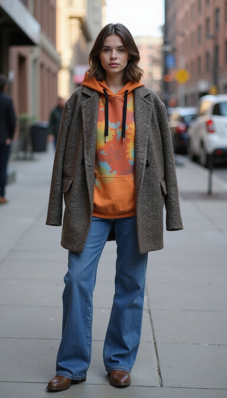 Oversized Blazer, Hoodie, And Straight Jeans Combo